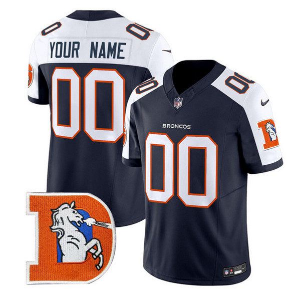 Men's Denver Broncos ACTIVE PLAYER Custom Navy 2024 F.U.S.E. V2 Throwback Vapor Limited Alternate Stitched Football Jersey Men's Denver Broncos ACTIVE PLAYER Custom Navy 2024 F.U.S.E. V2 Throwback Vapor Limited Alternate Stitched Football Jersey